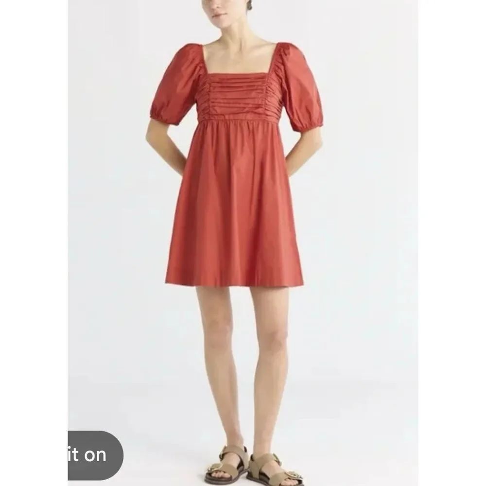 Free Assembly shirred ruched puff sleeve orange dress small
